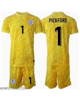 Billige Fotballdrakt England Jordan Pickford #1 Keeper Replika Bortedraktsett Barn EM 2024 Kortermet (med bukser)